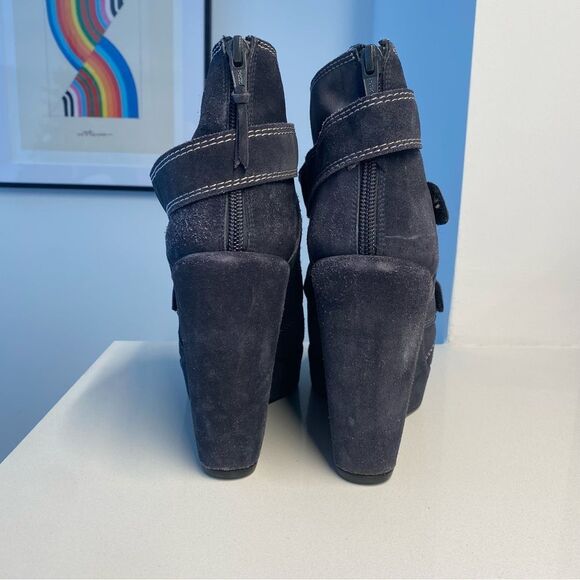 Stuart Weitzman Wildchild Dark Gray Suede Platform Wedge Ankle Booties - Picture 5 of 11